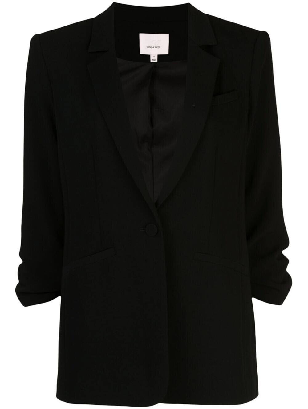 NEW, Cinq A Sept Khloe Ruched Sleeve single Breasted Blazer Black SZ 12 #SJ2585